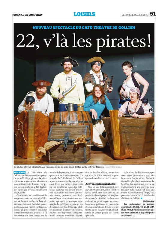 Coupure de presse : Journal de Cossonay, 22.04.2016
