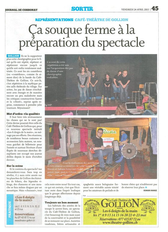 Coupure de presse : Journal de Cossonay, 24.04.2015