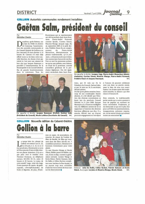 Coupure de presse : Journal de Cossonay, 07.04.2006
