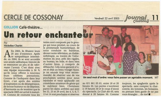 Coupure de presse : Journal de Cossonay, 22.04.2005